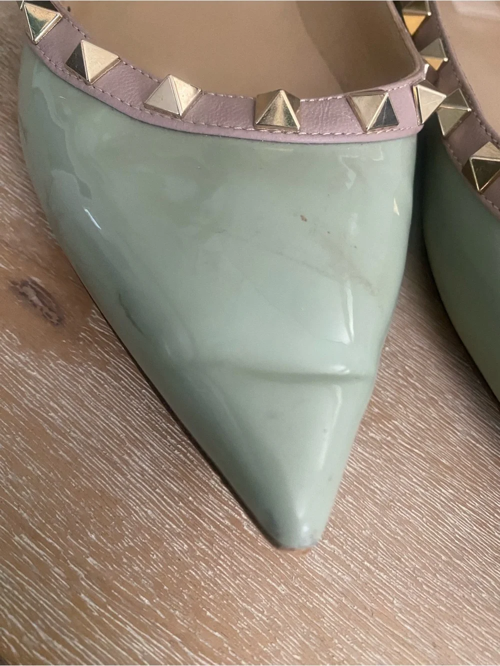 Valentino Rockstud Patent Leather Ballet Flats Size 38 (8) Mint Green